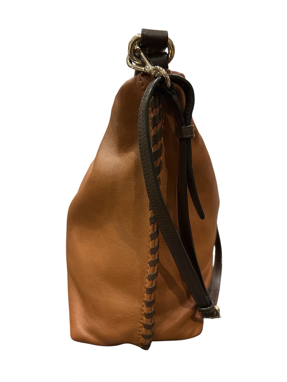 Cole Haan Tan Leather Hobo Shoulder Bag with dark brown stitching on sides - Picture 9 of 9